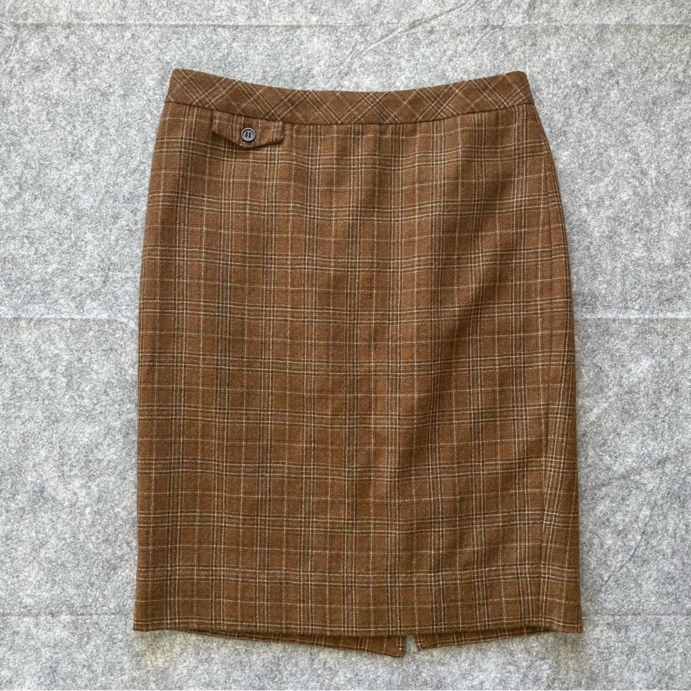 J. Crew No. 2 Pencil Skirt Womens Size 6‎ Plaid Wool Brown Old Money Minimalist